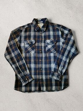 Report Collection Slim Fit Navy Plaid Waffle Knit Button Down Shirt L